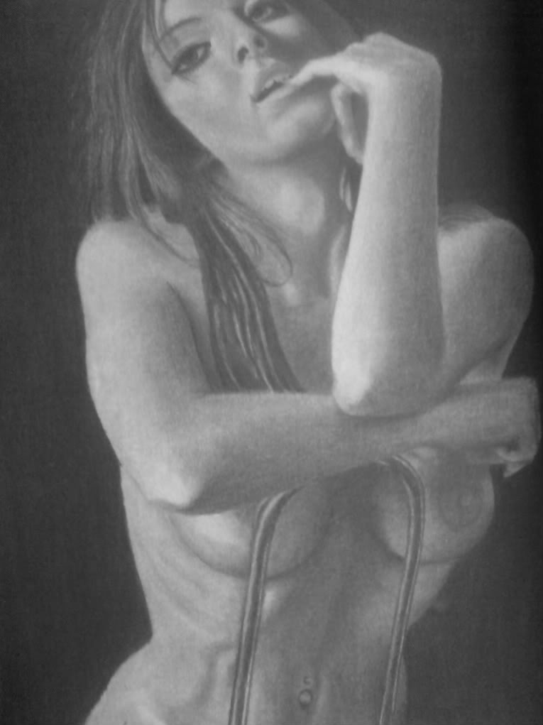 finished pencil drawing of calander girl