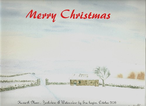 Watercolout of a Snowscene Howarth moor 