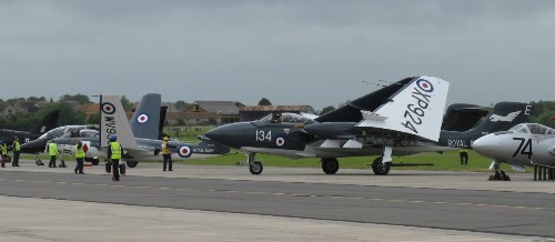 Sea Vixen (134) in front of Sea Hawk, as Hawk starts to fold wings.