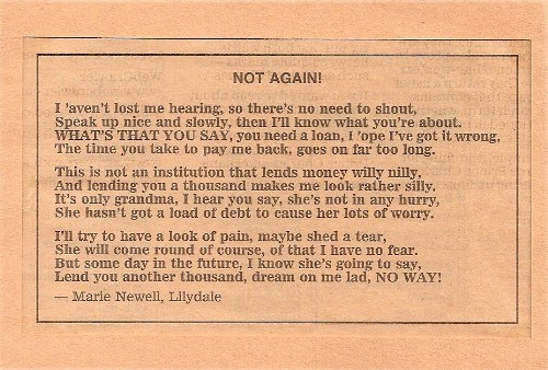Poem - NOT AGAIN Image cut from newspaper