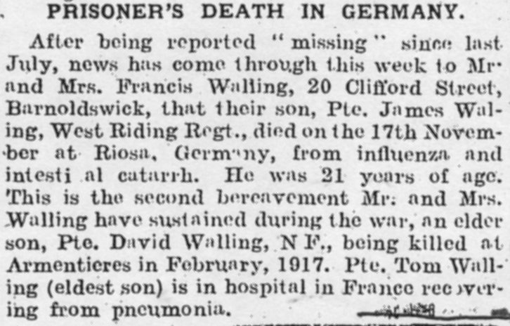 From The Craven Herald: Pvte James Walling 